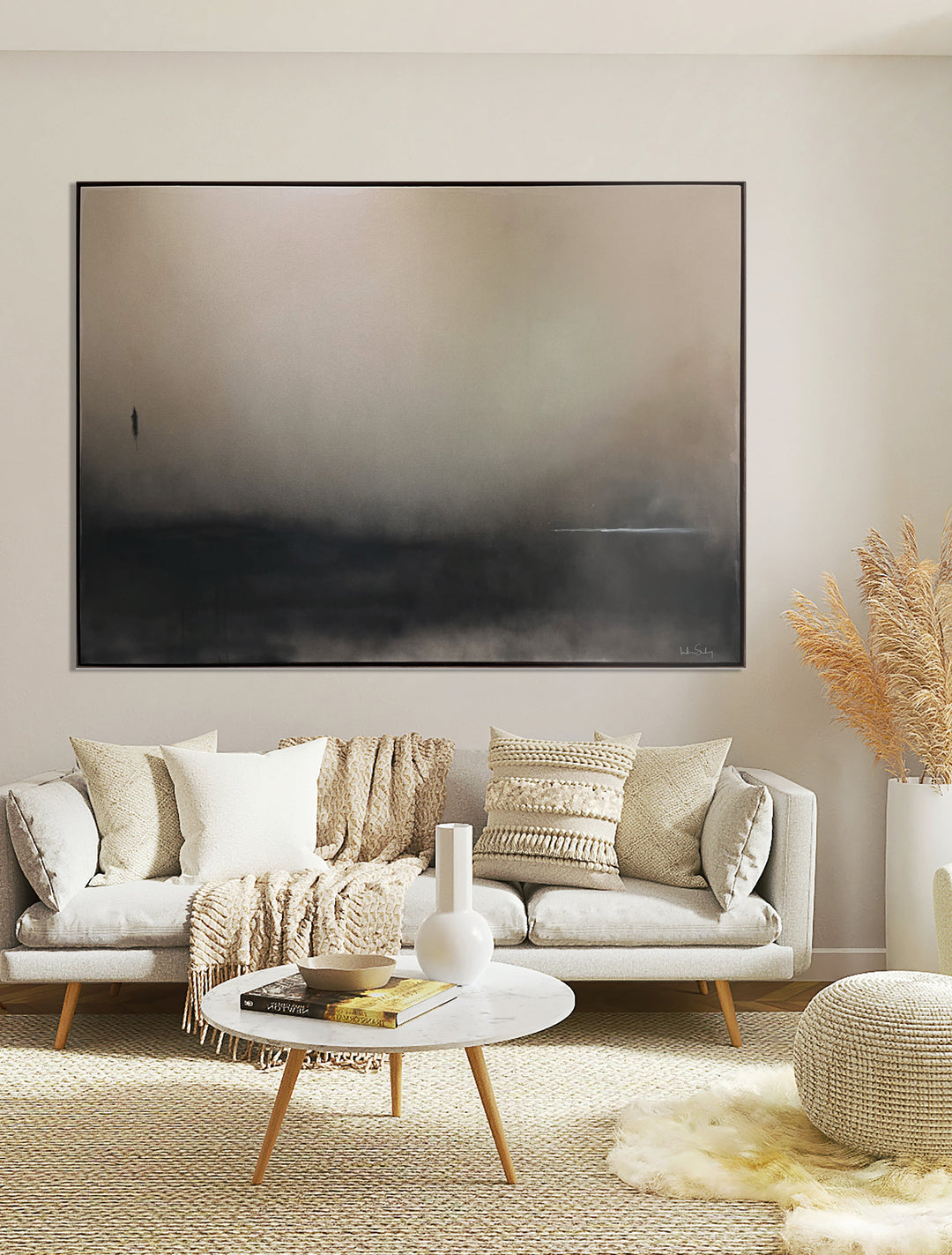 Abstract painting on wall in living room